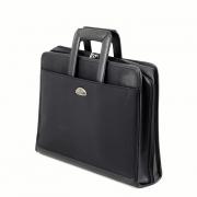 Lote 169 - SAMSONITE, PASTA DE PORTÁTIL E DOCUMNETOS - Modelo em pele e tecido impermeável preto, com 2 pegas e fecho, interior compartimentado e forrado, com divisórias para portátil, documentos e acessórios. Etiqueta com publicidade à Pfizer Neuroscience. Sem uso. Dim: 28x39x9 cm (aprox.)