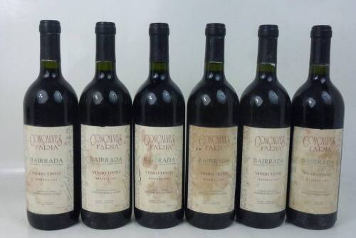 Lote 1393 - Lote de seis garrafas de vinho tinto Gonçalves Faria - Reserva de 1991, Bairrada. Com valor de venda na Garrafeira Nacional por garrafa de 38,5€, perfazendo um total de 231€. Para coleccionadores. Nota: pequenas falhas nos rótulos,