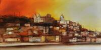 Lote 2643 - Joana Marques - Original - Pintura a óleo sobre tela, assinado, tema "Vista de Lisboa", com 50x100 cm (moldura com 81x131 cm). Valor estimado 1500 euros. Nota: Nasceu em St-Dié des Vosgues, França em 1973. Licencia-se em Artes Plásticas, Pintu