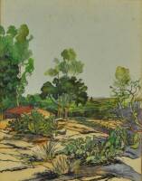 Lote 2697 - ALBERTO SOUZA, Alberto Augusto Souza (1880-1961) - Original - Aguarela sobre cartão, assinada, motivo "Paisagem Campestre", com 40x30 cm (moldura dourada com 60x50 cm, cartão e passe-partout com manchas). Obras semelhantes deste autor têm uma 