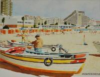 Lote 44 - Reprodução sobre papel, motivo "Monte Gordo", com 19x24 cm (moldura com 30x35 cm)