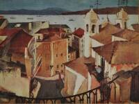 Lote 148 - Botelho - Reprodução sobre papel de uma obra de 1935, motivo "Vista de Lisboa", com 30x40 cm (moldura com 48x58 cm)