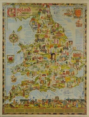 Lote 272 - Quadro com mapa "England & Wales", moldura de madeira, com 74,5x58 cm Nota: moldura com riscos