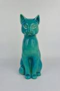 Lote 7 - Gato decorativo em cerâmica azul, com 30 cm de altura