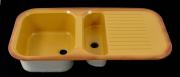 Lote 21 - Lava Loiça Teka em fibra, 1 e 1/2 cuba com escorredor lateral, cor amarelo, com 97x49,5 cm, Nota: como Novo