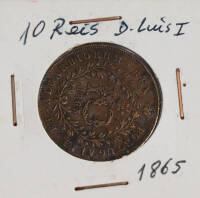 Lote 27 - MOEDA DA MONARQUIA PORTUGUESA - Moeda 10 Réis em Bronze 1865 D. Luís I. Sem classificação atribuida pela Oportunity, cabe ao licitante atribuir a classificdação e a valorização que entender correta