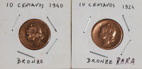 Lote 30 - MOEDAS DA REPÚBLICA PORTUGUESA - Duas moedas de 10 centavos, 1924 e 1940, em Bronze, diâmetro 22mm. Sem classificação atribuida pela Oportunity, cabe ao licitante atribuir a classificdação e a valorização que entender correta