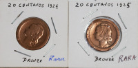 Lote 36 - MOEDAS DA REPÚBLICA PORTUGUESA - Duas moedas de 20 centavos, 1924 e 1925, em Bronze, diâmetro 24mm. Sem classificação atribuida pela Oportunity, cabe ao licitante atribuir a classificdação e a valorização que entender correta