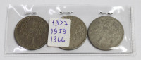 Lote 38 - MOEDAS 1$00 ESCUDO, ALPACA - Conjunto de 3 moedas da República Portuguesa, 1$00 Escudo, em alpaca, anos 1927, 1959 e 1966. Sem classificação atribuida pela Oportunity, cabe ao licitante atribuir a classificação e a valorização que entender corre