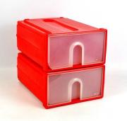 Lote 141 - Par de modulos com gaveta Araven, em plástico, cor vermelho e transparente, com 19x44x34,5 cm, Nota: usado (1 gaveta com frente partida)