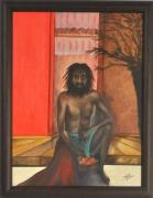 Lote 206 - Quadro com acrílico sobre tela, motivo "figura masculina indiana", assinado, com 44x35 cm, com moldura de madeira
