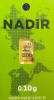 Lote 11 - BARRA DE OURO 999,9 - Barra de ouro 99,9% de 0,10 g, Nadir Gold Fine gold em invólucro selado, numerado e certificado de autenticidade emitido pela NADIR METAL Rafineri, NMR Melter Assayer. Peso: 0.10 g. http://www.lbma.org.uk/pricing-and-statis