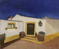 Lote 343 - CASA ALENTEJANA - Original - Pintura a óleo sobre tela, não assinada, motivo "Casa Alentejana". Dim: mancha 54x65 cm