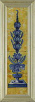 Lote 463 - PAINEL DE AZULEJOS, SÉC. XVIII - Painel de 4 azulejos decorado com "Palmito" em tom azul e amarelo. Dim: painel 54x14 cm. Dim: moldura 64x23 cm