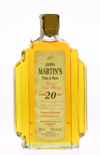 Lote 22 - WHISKY JAMES MARTIN'S 20 ANOS - Garrafa de Whisky, Fine & Rare, Blended Scotch Whisky, 20 Years Old, Escócia, (700ml - 43% vol.). Garrafa idêntica à venda por € 425. Consultar valor indicativo em https://t.ly/tuJn