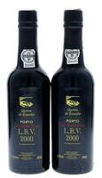 Lote 169 - PORTO QUINTA DO ESTANHO LBV 2000 - 2 garrafas de Vinho do Porto, Quinta do Estanho. Late Bottled Vintage 2000, engarrafado em 2005, Jaime Acácio Queiroz Cardoso, Cheires, Alijó, (375ml - 20%vol.)