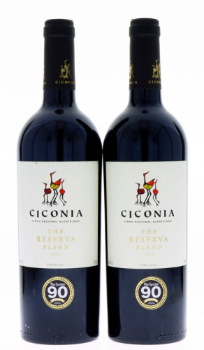 Lote 195 - CICÓNIA RESERVA 2015 - 2 Garrafas de Vinho Tinto Regional Alentejano, Cicónia Reserva Blend 2015, das Castas Aragonez, Touriga Nacional e Syrah entre outras, (750ml - 14%vol.). Nota: este vinho foi galardoado com uma Medalha de Ouro em 2016 no 