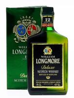 Lote 433 - WHISKY WILLIAM LONGMORE 12 ANOS - Garrafa de Whisky, Deluxe Scotch Whisky, William Longmore & Company, Escócia, (750ml - 43%vol.). Nota: garrafa dos anos 1970s. Em caixa de cartão original