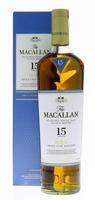 Lote 590 - WHISKY MACALLAN 15 ANOS - Garrafa de Whisky, Fine Oak Triple Cask Matured, 15 Years Old, Highland Single Malt Scotch Whisky, The Macallan Distillers, Escócia, (700ml - 40%vol). Em caixa de cartão original. Nota: garrafa idêntica à venda por € 1