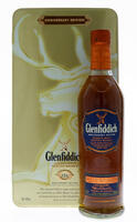 Lote 596 - WHISKY GLENFIDDICH 125º ANIVERSÁRIO - Garrafa de Whisky, Single Malt Scotch, 125th Anniversary Edition, Wiiliam Grant and Sons, Escócia, (700ml - 43%vol.). Garrafa idêntica à venda por € 137,50. Nota: em caixa de metal original com certificado 