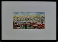 Lote 2942 - Paulo Reis - Original - Aguarela sobre papel, assinada, motivo "Ribeira, Porto", com 22x40 cm (moldura com 52x72 cm). Nota: Paulo Reis vive e trabalha em Almada e as suas obras retractam cenas da paisagem urbana e rural, captando a luz e a cor