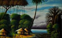 Lote 3171 - Antoninho - Original - Pintura a óleo sobre tela, assinada e datada de 1994, motivo "Paisagem Africana", com 86x139 cm. Nota: António José Aguiar, conhecido artisticamente por Antoninho, nasceu em Luanda na década de 1960. É hoje um dos pintor