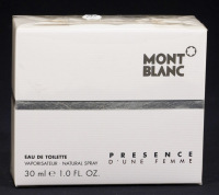 Lote 123 - MONT BLANC, FRASCO DE PERFUME - Eau de Toilette "Presence D`Une Femme", Made in France, 30 ml. Nota: sem uso, caixa selada