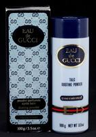 Lote 144 - GUCCI, FRASCO DE PERFUME - Talc Dusting Powder Concentrated "Eau de Gucci", Made in France, 100 g. Nota: sem uso, caixa não selada