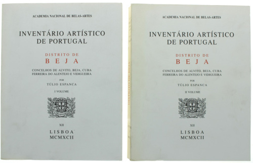 Lote 4 - INVENTÁRIO ARTÍSTICO DE PORTUGAL, LIVROS - 2 Vols. Por AA.VV. Conjunto com valor de € 500. "Distrito de Beja - Concelhos de Alvito, Beja, Cuba, Ferreira do Alentejo e Vidigueira", Vol. I e II (XII) de 1992. Edição da Academia Nacional de Belas AR