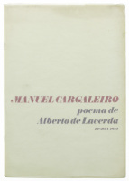 Lote 150 - MANUEL CARGALEIRO - POEMA DE ALBERTO DE LACERDA, OPÚSCULO ASSINADO E DATADO POR MANUEL CARGALEIRO - Composta e Impressa na Gráfica Brás Monteiro, Lisboa, 1973. Dim: 30x21 cm. Encadernação de capa de brochura. Profusamente ilustrado. Nota: exemp