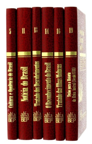 Lote 195 - BIBLIOTECA DA PORTUGUESA, LIVROS - 6 Vols. (Nº 5, 11,13,14,16 e 19). Por AA.VV. Editora: Publicações Alfa, 1989. "Textos para a História da África Austral (Séc. XVIII)"; "Cultura e Opulência do Brasil"; "Notícias do Brasil"; "Tratado dos Descob