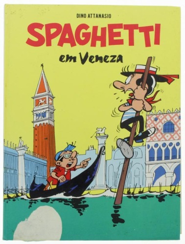 Lote 245 - SPAGHETTI EM VENEZA, ÁLBUM DE BANDA DESENHADA - Por Dino Attanasio. Edição: Distri Editora, [s/d]. Dim: 27x20 cm. Encadernação cartonada. Profusamente ilustrado. Nota: ligeira falha na capa e algumas páginas soltas