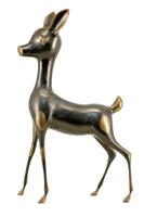 Lote 100 - RENA EM BRONZE - Figura de rena bebé em bronze de fundição. Objecto decorativo com peso significativo (cerca de 5Kg). Dim. 55x35 cm. Nota: excelente estado