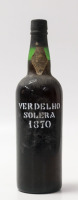 Lote 5 - VERDELHO SOLERA 1870 - Garrafa de Vinho da Madeira Verdelho Solera, engarrafada em 1989, Madeira Wine Company (750ml-21%vol). Nota: garrafa semelhante à venda em site da especialidade por € 1537. Consultar valor indicativo em https://tinyurl.com