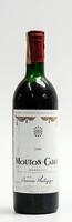 Lote 172 - VINHO TINTO MOUTON-CADET 1986 - garrafa de vinho tinto Mouton-Cadet Baron Philippe de Rothschild, 1986, Bordeaux (75 cl - 11,5% vol). Garrafa idêntica à venda por € 42. Consultar valor indicativo em https://tinyurl.com/s5mbzp2u. Apresenta ligei