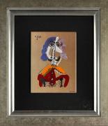 Lote 3580 - Picasso (1881-1973) - Placa cerâmica colorida a 10 cores, intitulada "Le Courtisan", assinada e datada de 12.03.69, série numerada 210/350, com 20x15 cm (moldura com 40x36 cm). Nota: Este exemplar faz parte da colecção dos “Portraits Imaginaires”