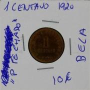 Lote 116 - Numismática - Moedas; Portugal; 1 centavo 1920 P fechado; Estado: Belo; Cotação pelo anuário numismatica 2013 - 10€