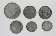 Lote 145 - Conjunto de 6 Moedas Francesas em Prata, 1 de 20 Francos Turin de 1933, 3 de 10 Francos Turin de 1929/32/33, 2 de 1 Franco, 1 CERES (3ª Rep.) emissão 1888 A e 1 Napoleon III emissão 1866 A. AG680 peso de 50 gr., AG835 peso 10gr. .Nota: proveniente de colecionador. BC