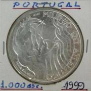 Lote 188 - Moeda em Prata de 1000$00, datada de 1999, Série Datas e Figuras da História de Portugal, "Milénio do Atlântico" apresenta a figura do Adamastor e embarcação. MBC.