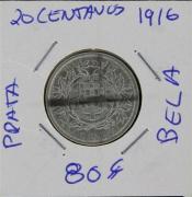 Lote 220 - Numismática - Moedas; Portugal; 20 centavos 1916 Moeda em PRATA; Estado: Belo; Cotação pelo anuário numismatica 2013 - 80€