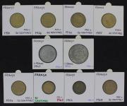 Lote 306 - Numismática - Moedas; França; 10 Moedas Diferentes; Estado: MBC +; Cotação Krause: 26€; Origem Coleccionador José A.T.Macedo