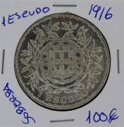 Lote 332 - Numismática - Moedas; Portugal; 1 Escudo 1916; Moeda em PRATA Estado: Soberbo; Cotação pelo anuário numismática 2013 - 100€