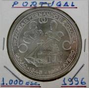 Lote 414 - Moeda em Prata de 1.000$00 comemorativa, "Fragata D. Fernando II e Glória", datada de1996, BC