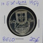 Lote 419 - Numismática - Moedas; Portugal; 10 Escudos 1954 Moeda em PRATA; Estado: Belo; Cotação pelo anuário numismatica 2013 - 20€