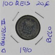 Lote 473 - Numismática - Moedas; Portugal - Monarquia; 100 Réis 1910 D. Manuel II; Moeda em PRATA; Estado: Belo; Cotação pelo anuário numismática 2013 - 20€