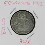 Lote 507 - Numismática - Moedas; Portugal; 5 Escudos 1942 Moeda em PRATA; Estado: Belo; Cotação pelo anuário numismática 2013 - 30€