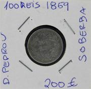 Lote 566 - Numismática - Moedas; Portugal - Monarquia; 100 Réis 1859 D. Pedro V; Moeda em Prata; Estado: Soberbo; Escassa; Cotação pelo anuário numismática 2013 - 200€
