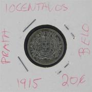 Lote 576 - Numismática - Moedas; Portugal; 10 Centavos 1915 Moeda em PRATA; Estado: Belo; Cotação pelo anuário numismática 2013 - 20€
