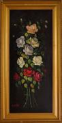 Lote 2135 - E. Leitão - Original - Pintura a óleo sobre platex, assinado, motivo "Ramo de Rosas", com 69x30 cm (moldura com 81x42 cm, com falhas)