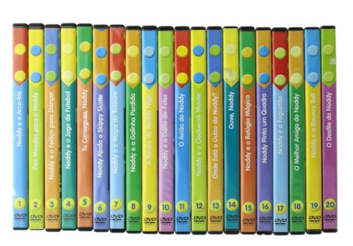 Lote 21 - DVD's PARA APRENDER INGLÊS COM O NODDY- Conjunto de 20 dvd's da série animada "Noddy", com diversos títulos, como: "O Melhor Amigo do Noddy", "Noddy e o Foguetão"; "Noddy e o Relógio Mágico", entre outros conforme fotografias. Dvd's pedagógicos.